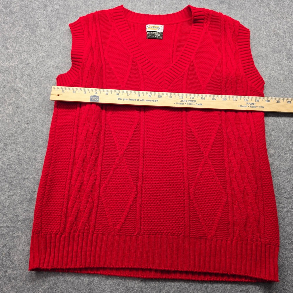 Vintage 70'sEdgeworth Men Red Cable Knit V-Neck Sweater Vest Acrilan Acrylic MG - Picture 6 of 13